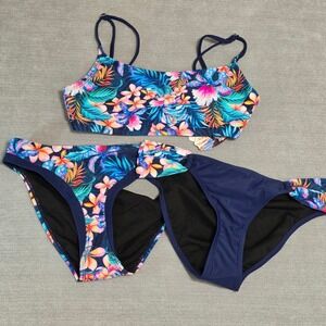 Bingo Surf Bikini Set 3-Piece Womens S Navy Tropical Floral New Swimsuit